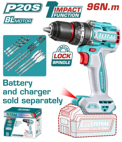 TOTAL ΕΠΑΓΓ. ΔΡΑΠ/ΒΙΔΟ ΚΡΟΥΣΤΙΚΟ ΜΠΑΤ. Li-ion 20V/96Nm BL Motor  (TIDLI209681)