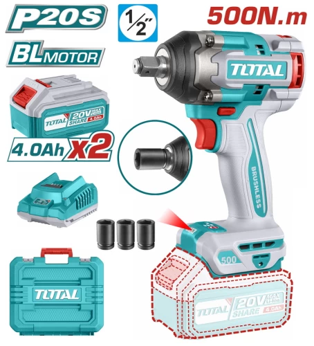 TOTAL ΕΠΑΓΓ. ΜΠΟΥΛΟΝΟΚΛΕΙΔΟ ΜΠΑΤ. Li-ion 20V / 4Ah / 500Nm / 2 ΜΠΑΤΑΡΙΕΣ (TIWLI2050)