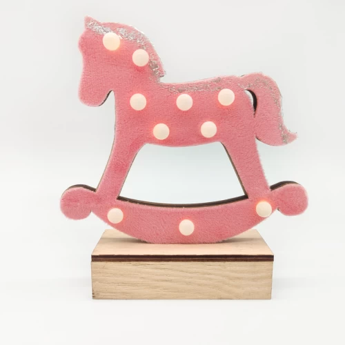 ^ WOODEN PINK HORSE, 10 MINI LED ΛΑΜΠ. ΜΠΑΤ. (2xAA), WW,IP20, 17X4.5X16CM