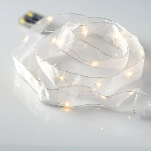 WHITE RIBBON, 20 LED ΛΑΜΠ.ΧΑΛΚΟΥ, WW, ΑΣΗΜΙ ΚΑΛ. & ΜΠΑΤ. 3xAA, IP20, 2M+10CM, 1.2W