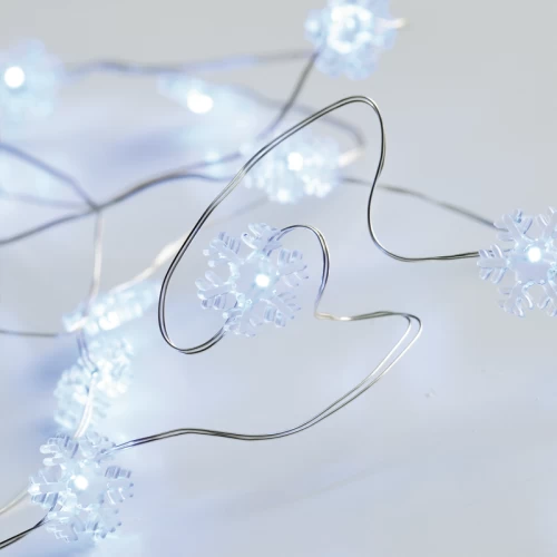 SNOWFLAKE Σχέδιο 20 LED ΛΑΜΠΑΚ ΣΕΙΡΑ ΨΥΧΡΟ ΛΕΥΚΟ ΑΣΗΜΙ ΚΑΛΩΔ ΧΑΛΚΟΥ & ΜΠΑΤΑΡ 2xAA IP20 2m+10cm