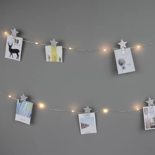 ^ 12 GLITTER STAR CLIPS, 25 LED WW Λ/ΚΙΑ ΑΣΗΜΙ ΧΑΛΚΟΣ ΜΠ/ΡΙΕΣ (3xAA), IP20, 240+30cm, ΔΙΑΦ. ΚΑΛ. Τ