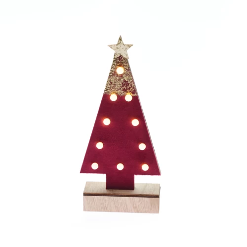 ^ WOODEN RED TREE GOLD GLITTER STAR, 10 MINI LED ΛΑΜΠ. ΜΠΑΤ. (2xAA) WW IP20 12.5X4.5X27CM