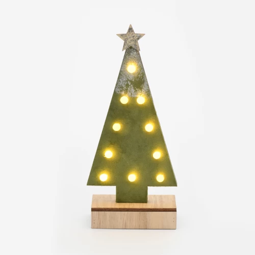^ WOODEN GREEN TREE GOLD GLITTER STAR, 10 MINI LED ΛΑΜΠ. ΜΠΑΤ. (2xAA), WW,IP20, 12.5X4.5X27CM