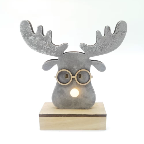 ^ WOODEN GREY REINDEER HEAD, 1 MINI LED ΛΑΜΠ. ΜΠΑΤ. (2xAA), WW,IP20, 18X4.5X16CM