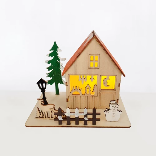 ^ WOODEN XMAS HOUSE, 1 MINI LED ΛΑΜΠ. ΜΠΑΤ. (3xLR44), WW,IP20, 16X10X13CM
