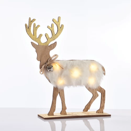^ WOODEN WHITE FELT DEER, 5 MINI LED ΛΑΜΠ. ΜΠΑΤ. (2xAAA), WW,IP20, 26X5X25CM