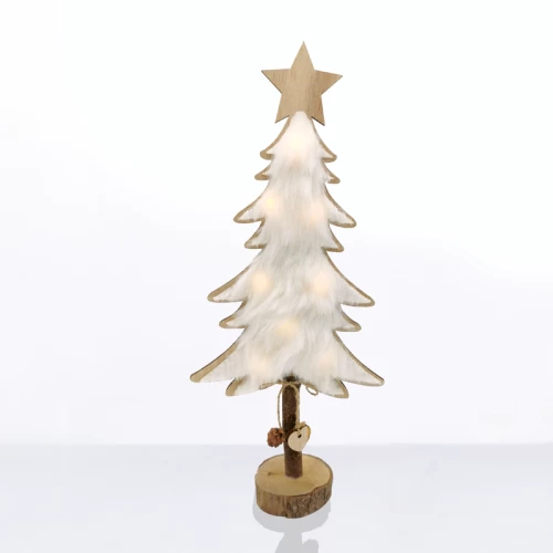 ^ WOODEN TREE WHITE FUR 8 MINI LED ΛΑΜΠ. ΜΠΑΤ. (2xAAA), WW,IP20, 17.5X7X35CM