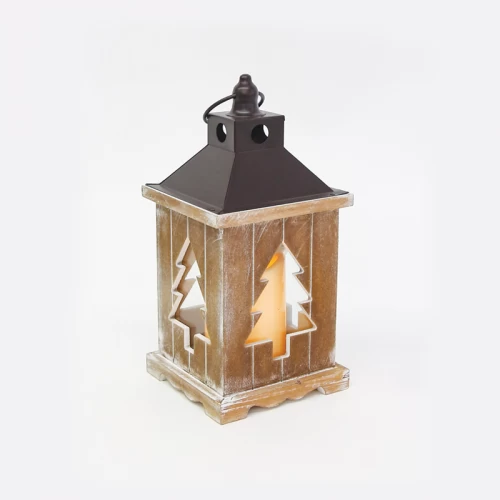 ^ WOODEN & METAL LANTERN ΛΕΥΚΟ ΚΕΡΙ, 1 LED ΛΑΜΠ. ΜΠΑΤ. (3xAAA), WW,IP44, Φ14Χ31CM