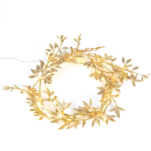 ^ GOLD GARLAND, 20 ΜΙΝΙ LED ΛΑΜΠ. WW ΜΠΑΤ. (2XAA) ΑΣΗΜΙ ΚΑΛ. ΧΑΛΚΟΥ IP20 150+30CM ΔΙΑΦ ΚΑΛ ΤΡΟΦ.