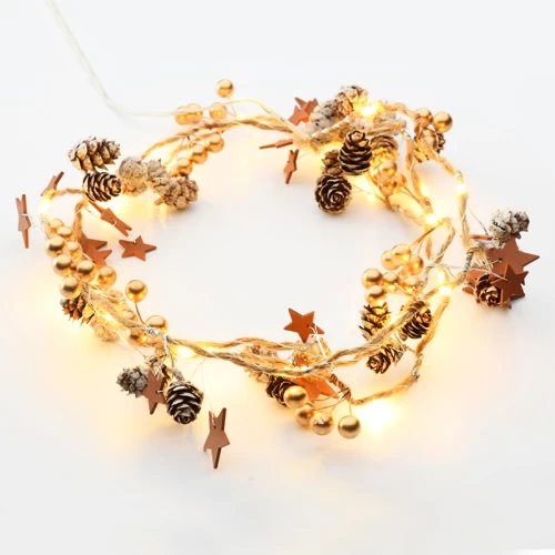 ^ BROWN XMAS GARLAND,20 ΜΙΝΙ LED ΛΑΜΠ.WW ΜΠΑΤ.(2XAA) ΑΣΗΜΙ ΚΑΛ ΧΑΛΚΟΥ IP20 180+30CM ΔΙΑΦ ΚΑΛ ΤΡΟΦ
