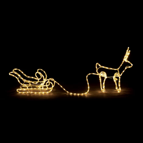 ^ REINDEER PULL SLEIGH 192LED ΣΧΕΔΙΟ 8m ΜΟΝΟΚΑΝΑΛ ΦΩΤΟΣΩΛ ΘΕΡΜ ΛΕΥΚΟ IP44 145x23.5x49cm 1.5m ΚΑΛΩ