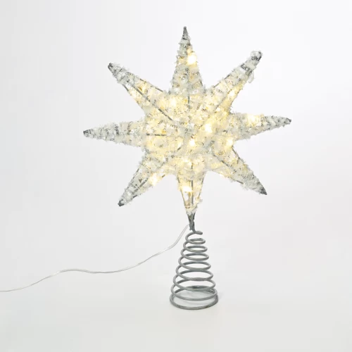 ^ SILVER TINSEL THREAD STAR 1 20 MINI WW LED ΛΑΜΠ. ΜΠΑΤ. 3ΧΑΑ,IP20 28x5x20cm