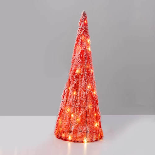 ^ RED TINSEL CONE TREE 20 MINI WW LED ΛΑΜΠ. ΜΠΑΤ. 3ΧΑΑ,IP20 Φ18.5X50cm