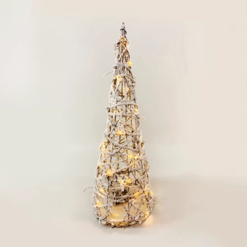 ^ RATTAN CONE TREE WITH SNOW 30 MINI WW LED ΛΑΜΠ. ΜΠΑΤ. 3ΧΑΑ,IP20 Φ18.5Χ50CM