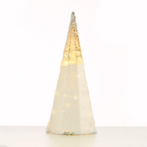 ^ SILVER & WHITE SEQUIN CONE TREE 35 WW LED ΛΑΜΠ. ΜΠΑΤ. 3ΧΑΑ,IP20 Φ27.5X90CM
