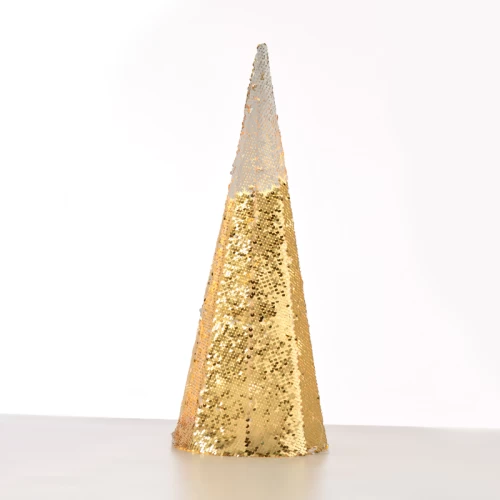 ^ CHAMPAGNE GOLD & WHITE SEQUIN CONE TREE 35 WW LED ΛΑΜΠ. ΜΠΑΤ. 3ΧΑΑ,IP20 Φ27.5X90CM