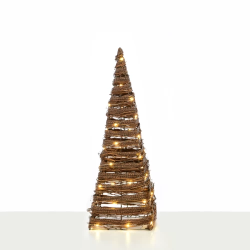 ^ NATURAL RATTAN CONE TREE 40 MINI WW LED ΛΑΜΠ. ΜΠΑΤ. 3ΧΑΑ,IP20 Φ22X60CM