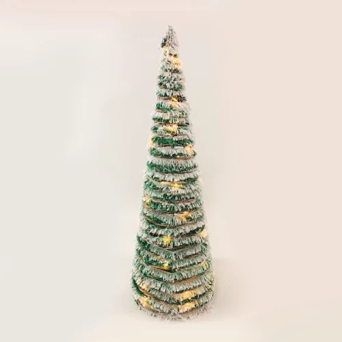^ GREEN RATTAN CONE TREE WITH SNOW 40 MINI WW LED ΛΑΜΠ. ΜΠΑΤ. 3ΧΑΑ,IP20 Φ20.5X60CM