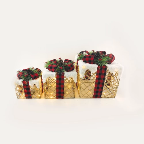 ^ SET WHITE COTTON GIFT BOX, RED&BLACK BOW 90(20+30+40) WW MINI LED  ΜΠΑΤ. 3*3ΑΑ IP20 18,24,30CM