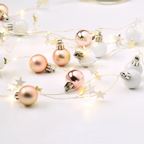 ^ XMAS ΓΙΡΛΑΝΤΑ ΛΕΥΚΕΣ ΜΠΑΛΕΣ 20 LED WW ΛΑΜΠΑΚ ΣΕΙΡΑ ΑΣΗΜΙ ΚΑΛ ΧΑΛΚΟΥ, ΜΠΑΤ (2xAA) IP20 190+30cm
