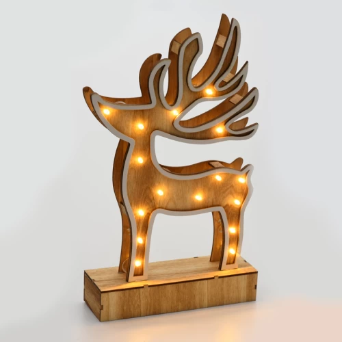 “WOODEN REINDEER  DECOR LIGHTS” ΤΑΡΑΝΔΟΣ 16 LED ΛΑΜΠΑΚ ΜΠΑΤΑΡ(2xAAA) ΘΕΡΜΟ ΛΕΥΚΟ IP20 19x33x6cm
