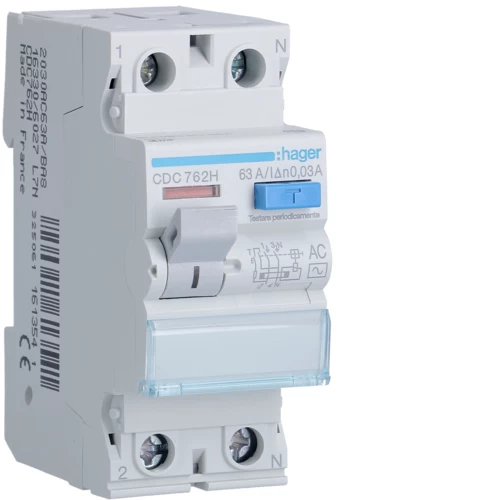 ΡΕΛΕ ΔΙΑΡΡΟΗΣ HAGER 2P/63 30mA CDC762H