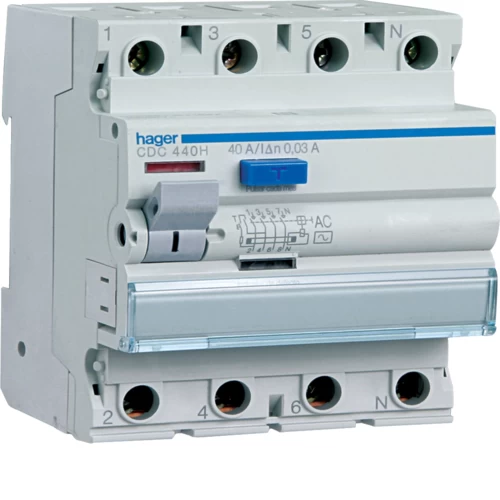 ΡΕΛΕ ΔΙΑΡΡΟΗΣ HAGER 4P/40A 30mA CDC440H