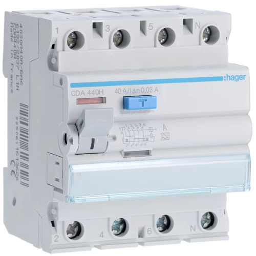 ΡΕΛΕ ΔΙΑΡΡΟΗΣ HAGER TYΠΟΥ Α 4P40A/30mA CDA440H