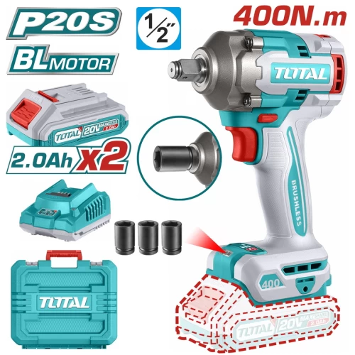TOTAL  ΜΠΟΥΛΟΝΟΚΛΕΙΔΟ ΜΠΑΤ. Li-ion 20V / 2Ah / 400Nm / 2 ΜΠΑΤΑΡΙΕΣ (TIWLI2040E)