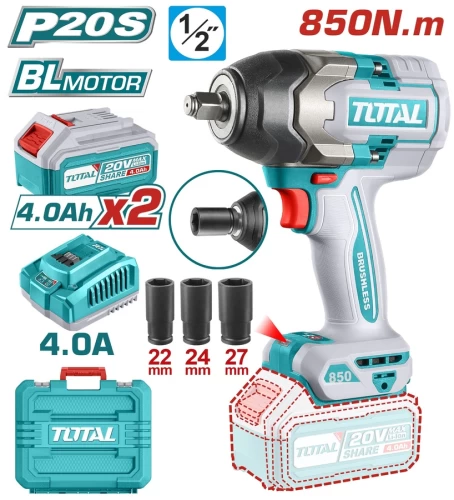 TOTAL ΕΠΑΓΓ. ΜΠΟΥΛΟΝΟΚΛΕΙΔΟ ΜΠΑΤ. Li-ion 20V / 4Ah / 850Nm / 2 ΜΠΑΤΑΡΙΕΣ(TIWLI2085)