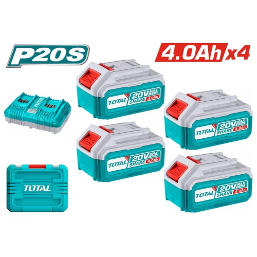 TOTALΣΕΤ 4τεμ ΜΠΑΤΑΡΙΕΣ TFBLI2002 Li-ion 20V / 4Ah + 1τεμ ΔΙΠΛΟΣ ΦΟΡΤΙΣΤΗΣ TFCLI2034E (TFBCLI20244)